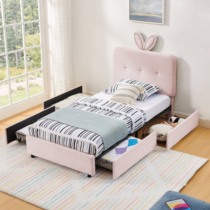 Twin size kids upholstered bed with oversized pink rabbit ear headboard, 2 beds HouseOfZazla on Tampa Home & Garden Store