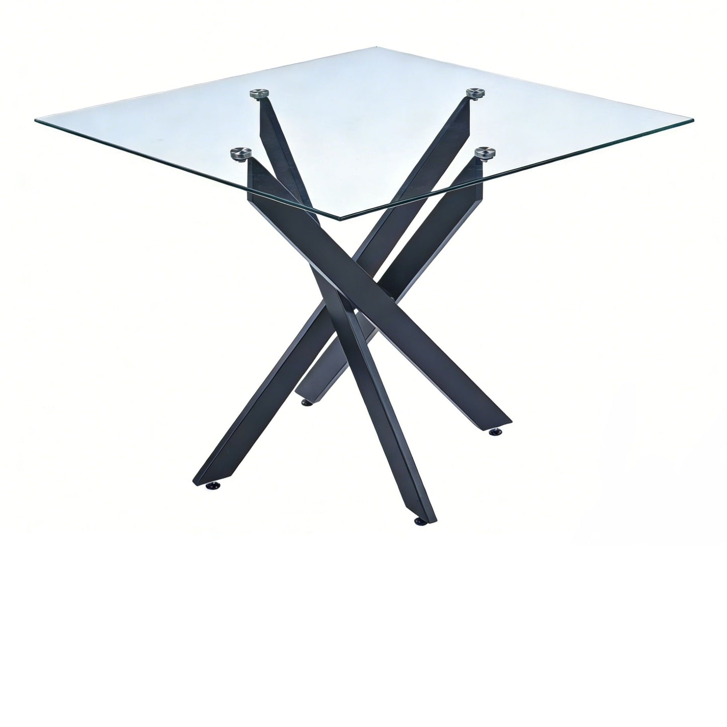 Square glass dining table with cross metal legs, modern design HouseOfZazla on Tampa Home & Garden Store