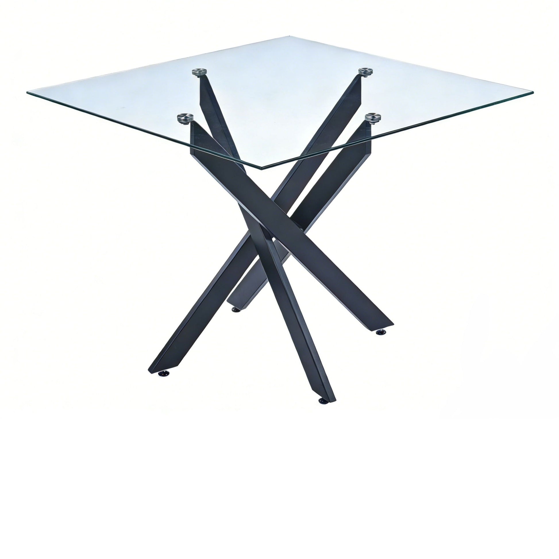 Square glass dining table with cross metal legs, modern design HouseOfZazla on Tampa Home & Garden Store