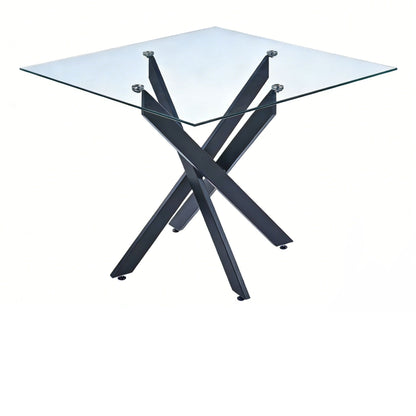 Square glass dining table with cross metal legs, modern design HouseOfZazla on Tampa Home & Garden Store