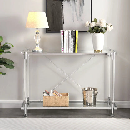 Chrome glass sofa table with clear acrylic top and chrome frame by Unique Piece Furniture on Tampa Home & Garden Store