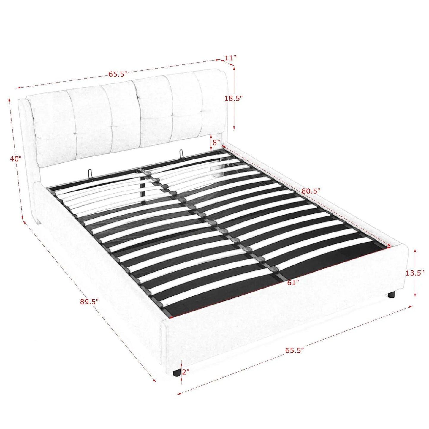 Storage upholstered hydraulic platform bed with integrated headboard in gray fabric on Tampa Home & Garden Store
