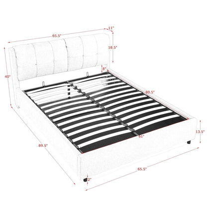 Storage upholstered hydraulic platform bed with integrated headboard, tufted gray fabric on Tampa Home & Garden Store