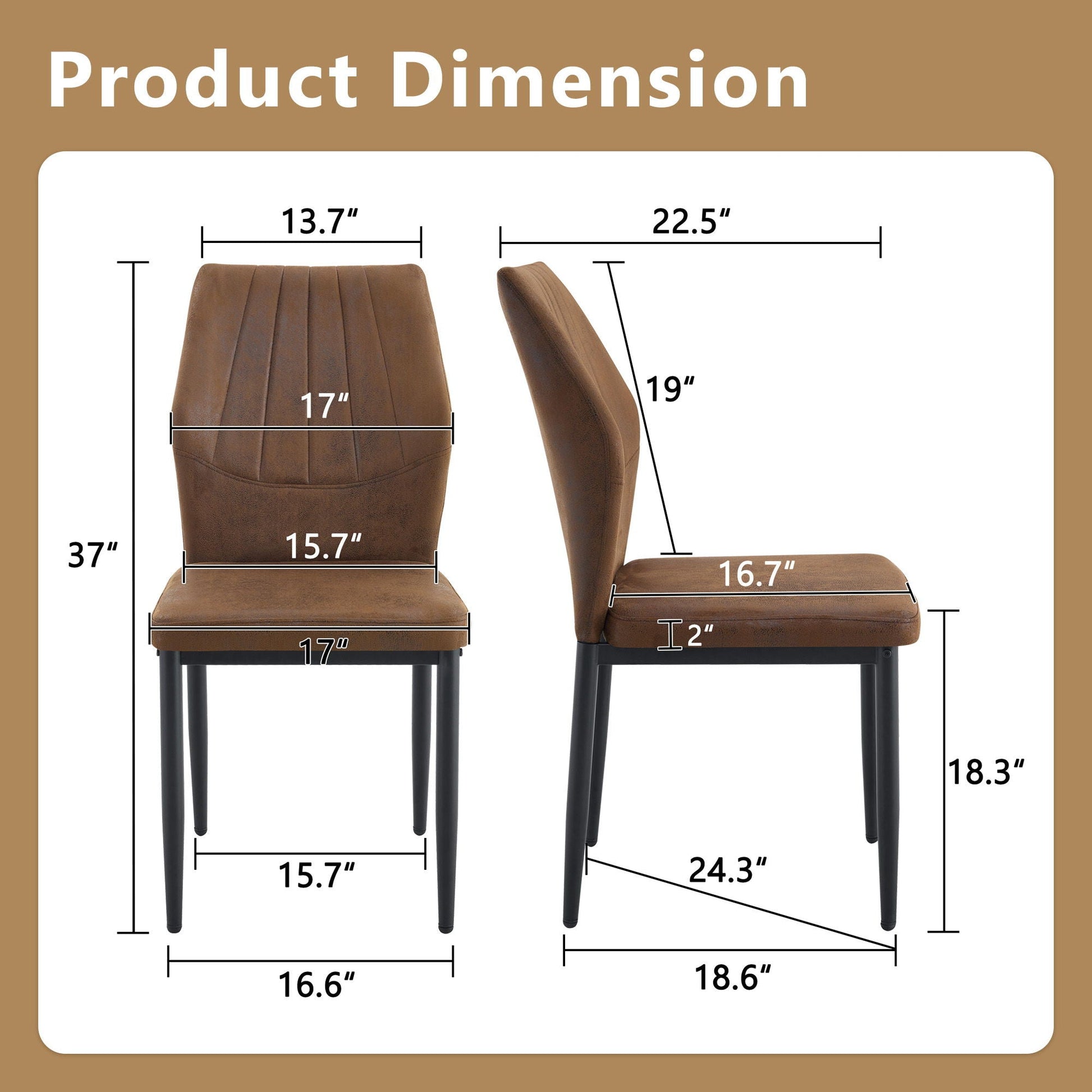 Brown shell-pattern dining chairs, 2-piece HouseOfZazla set with black metal legs on Tampa Home & Garden Store