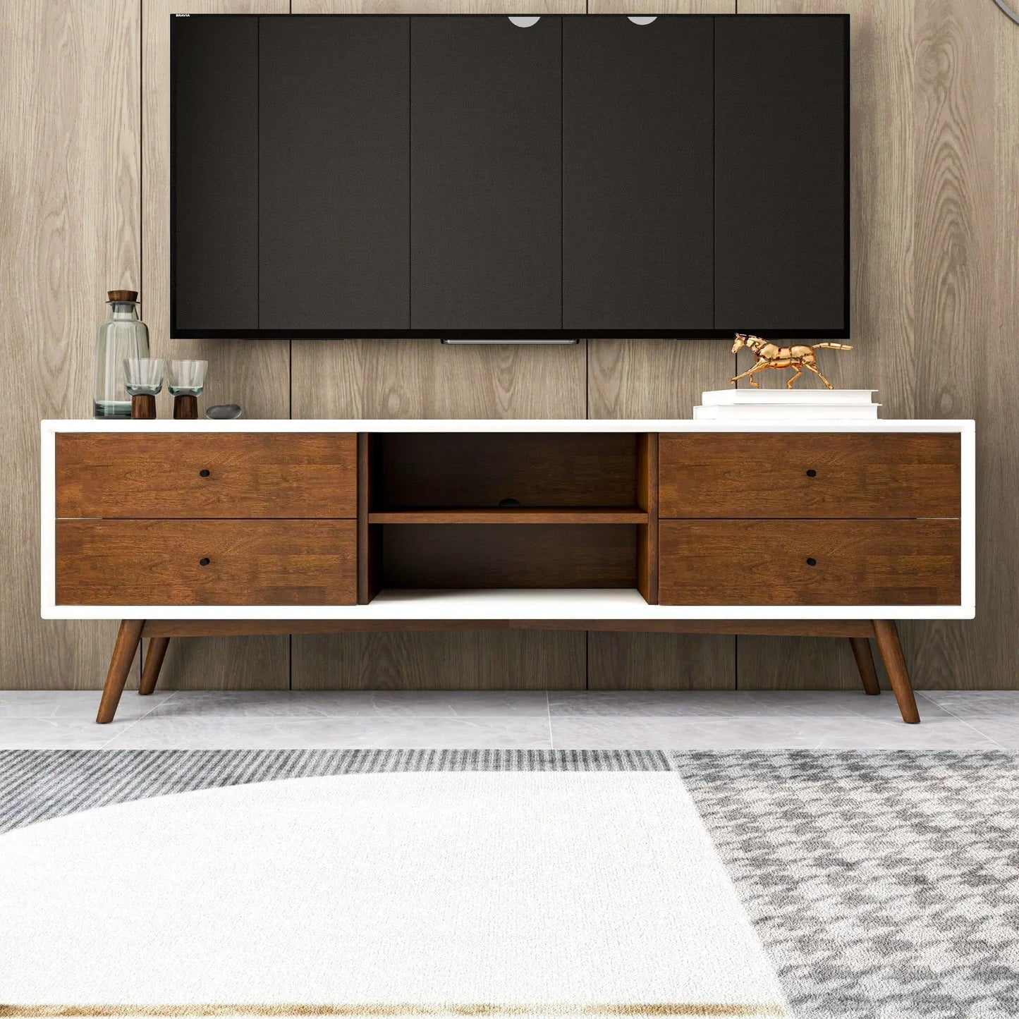 Caroline Modern TV Stand up to 72in dark wood with white frame by Unique Piece Furniture on Tampa Home & Garden Store