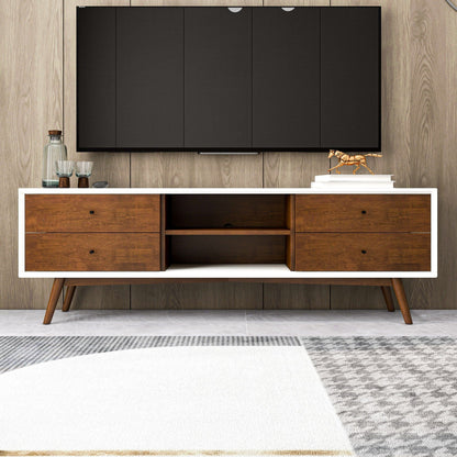 HouseOfZazla TV Stand up to 72 in, solid wood with white frame and dark brown drawers on Tampa Home & Garden Store