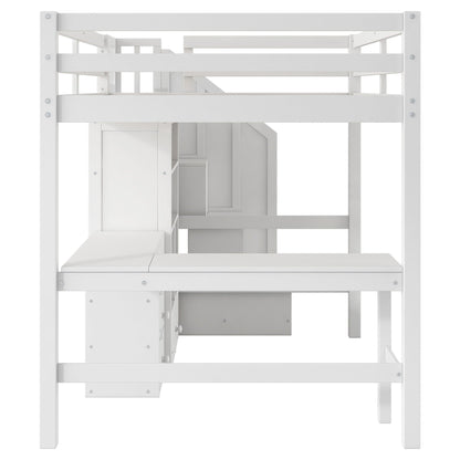 Loft bed with L-shaped desk, drawers, cabinet and storage staircase in white on Tampa Home & Garden Store