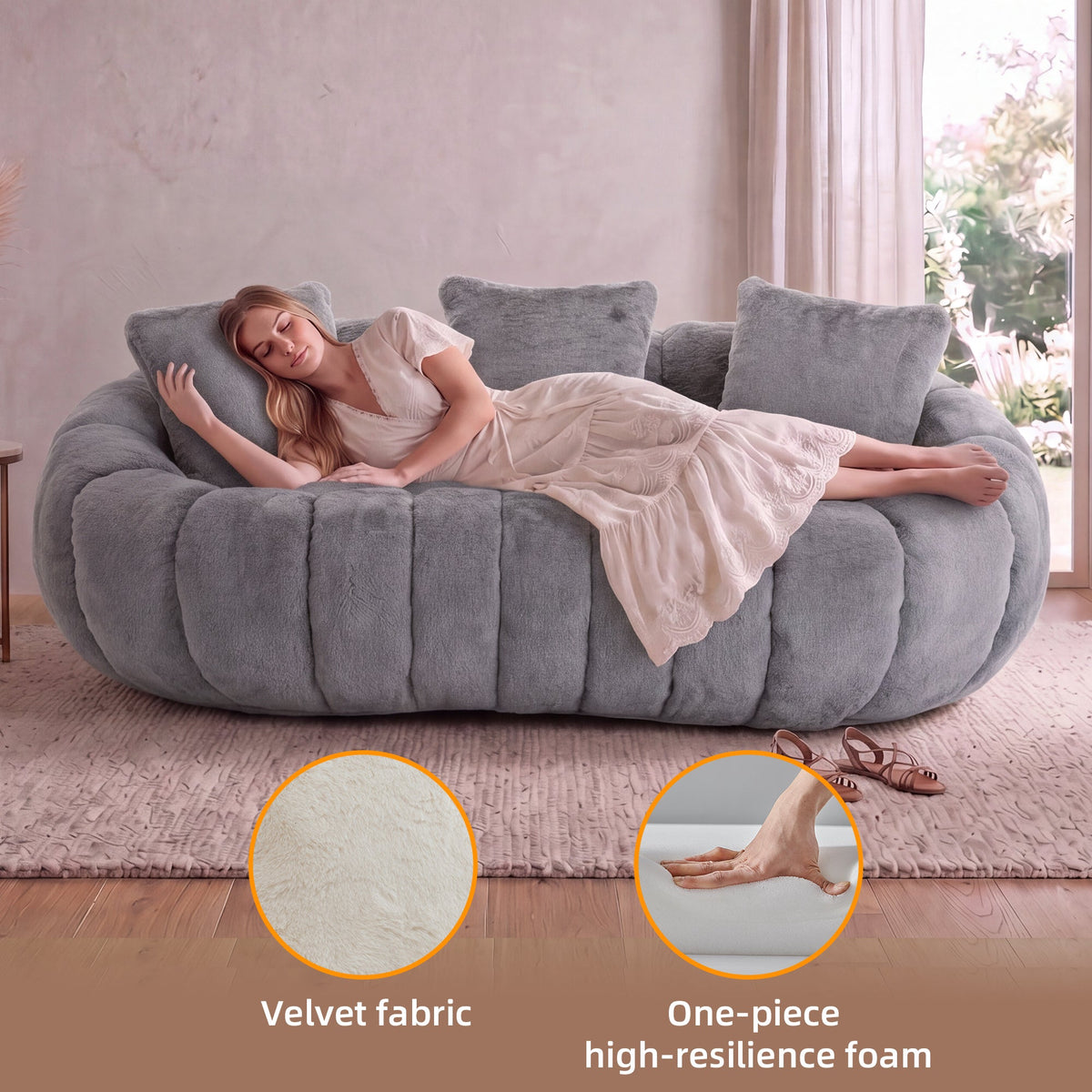 Floral Faux Fur and Ultra Soft Two Seater Sofa