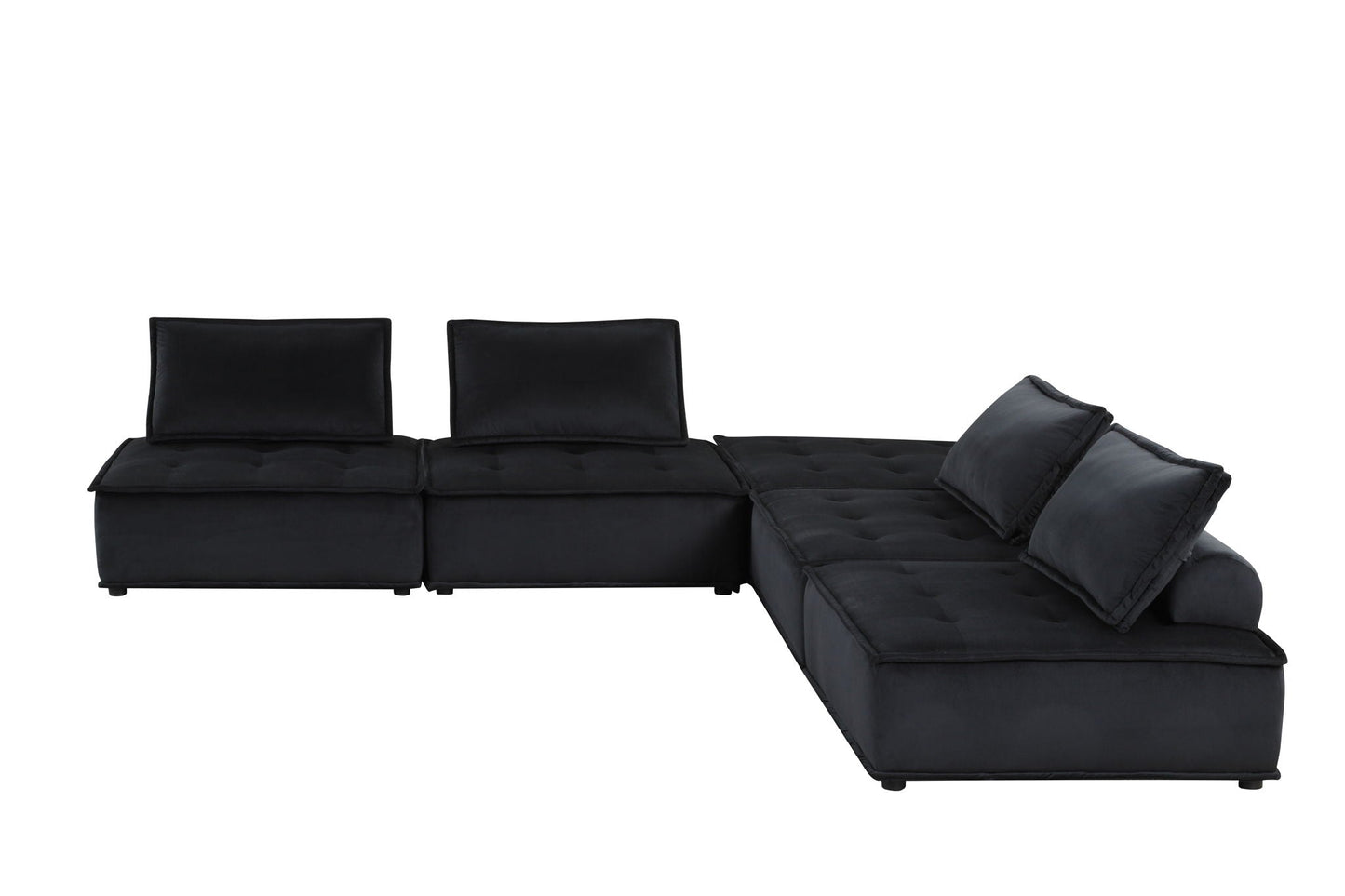 Anna Stylish Sectional Sofa Ottoman, black fabric with tufted cushions and chaise, HouseOfZazla on Tampa Home & Garden Store