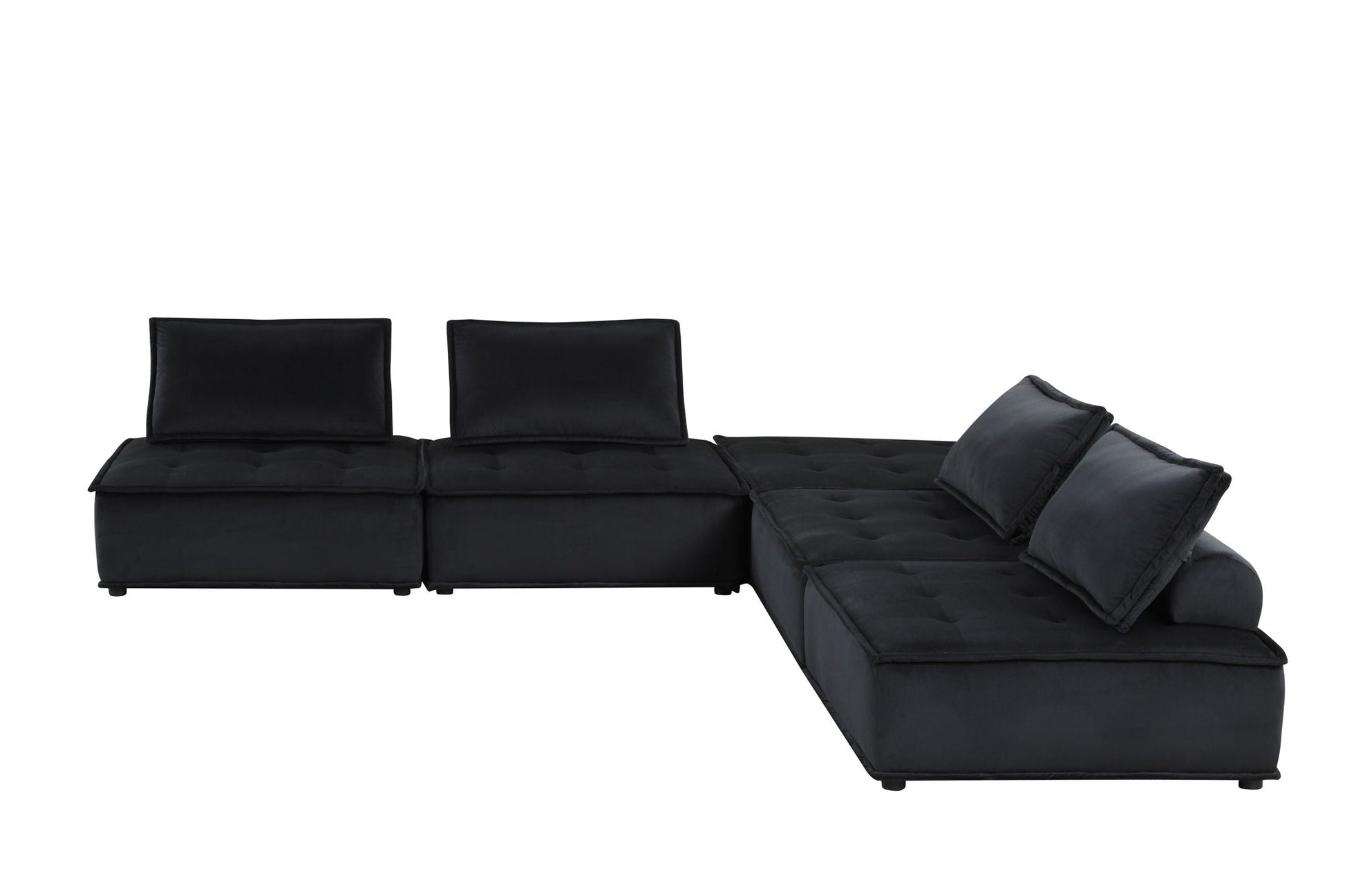 Anna Stylish Sectional Sofa Ottoman, black fabric with tufted cushions and chaise, HouseOfZazla on Tampa Home & Garden Store
