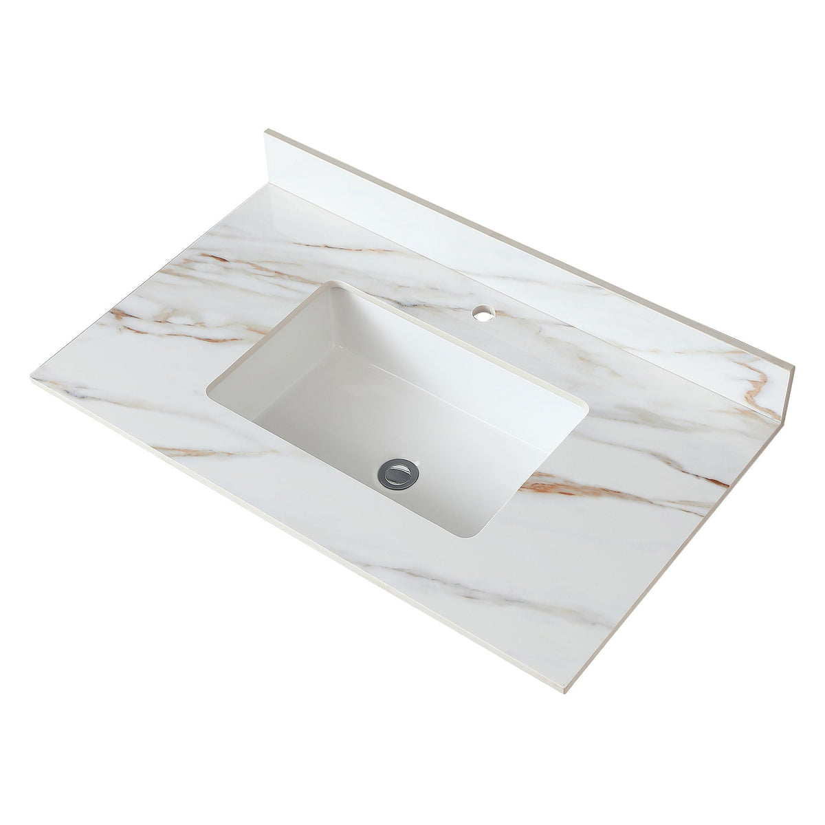 Elegant vanity top with undermount sink and backsplash in white marble with gray veining by HouseOfZazla on Tampa Home & Garden Store