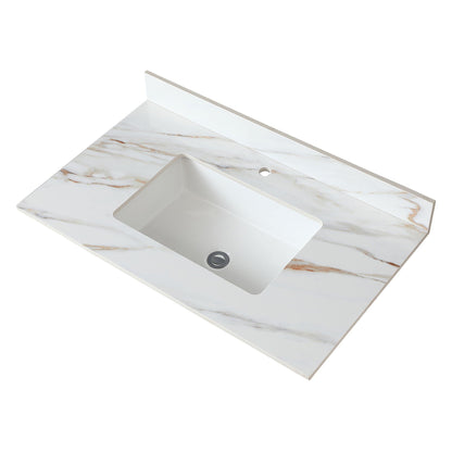 Elegant vanity top with undermount sink and backsplash in white marble with gray veining by HouseOfZazla on Tampa Home & Garden Store