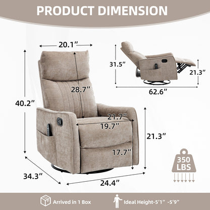 Khaki Heat Massage Recliner Chair and Swivel