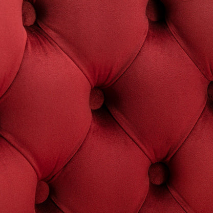 Barstool upholstery red tufted velvet close-up with button tufting on Tampa Home & Garden Store