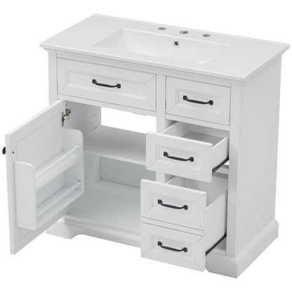 36-inch bathroom vanity with sink, white finish, HouseOfZazla, soft-close drawers on Tampa Home & Garden Store