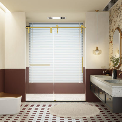 Frameless single sliding shower doors with towel rail & handle, brass gold finish, HouseOfZazla on Tampa Home & Garden Store