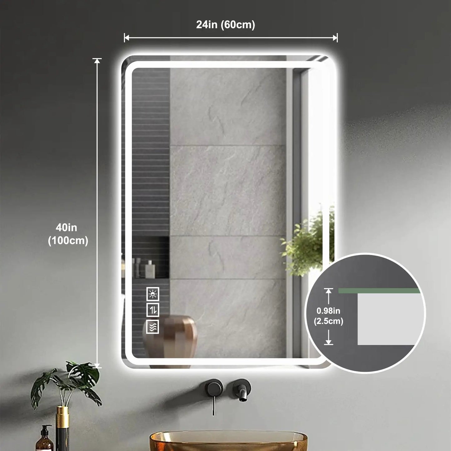 Led Mirror with Front Lights Anti Fog Silver