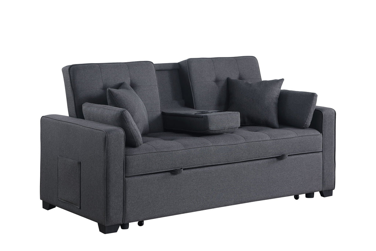 Convertible sleeper loveseat dark gray with cup holder & charging ports HouseOfZazla on Tampa Home & Garden Store