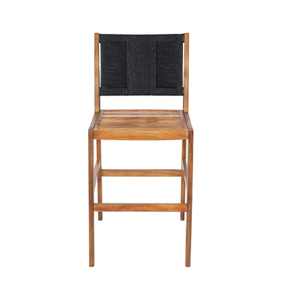 Outdoor Acacia Wood Bar Stools, set of 2, black woven seat/back, wood frame HouseOfZazla on Tampa Home & Garden Store
