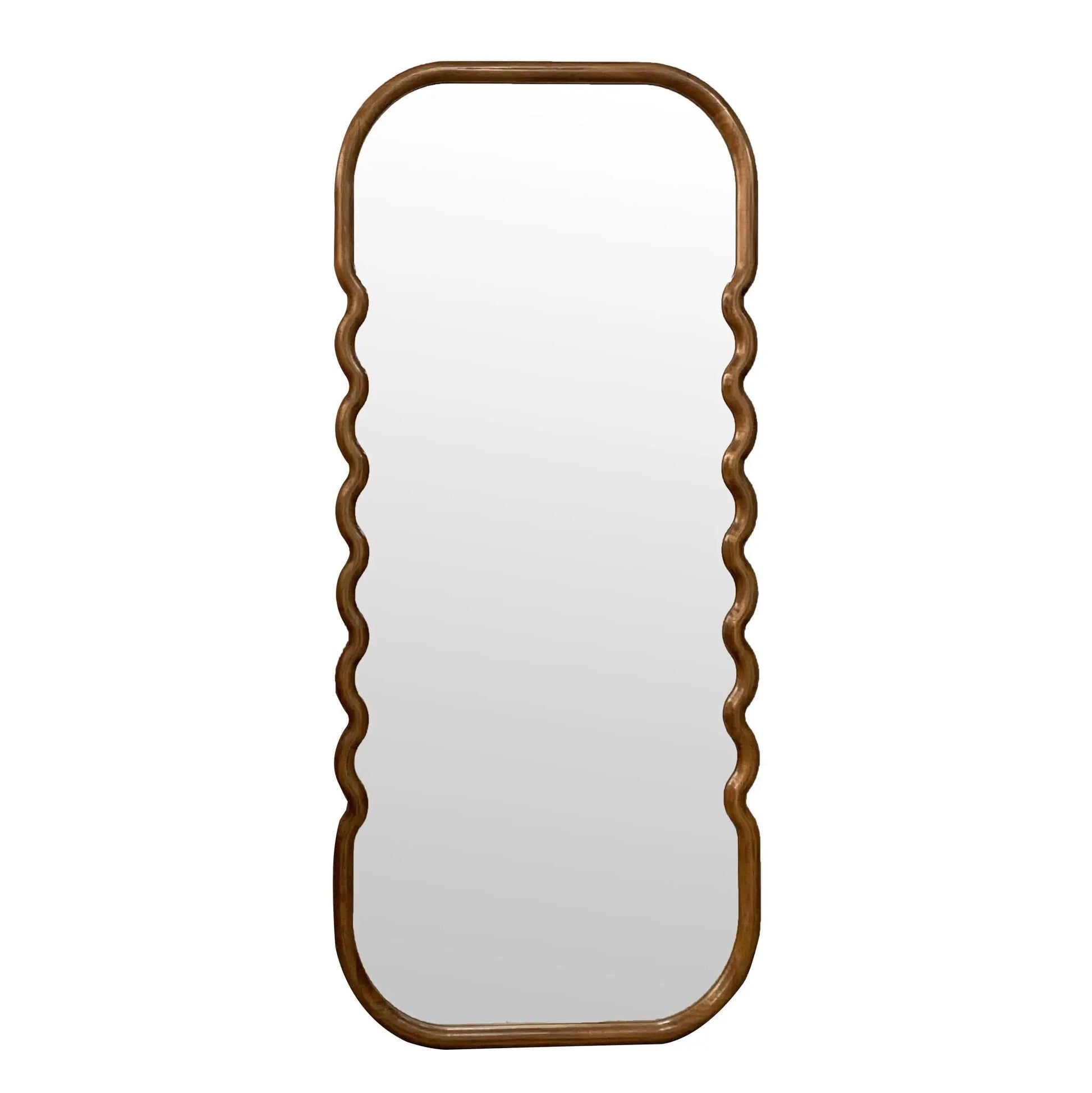 Oversized wooden floor mirror with unique brown curved frame by Unique Piece Furniture on Tampa Home & Garden Store