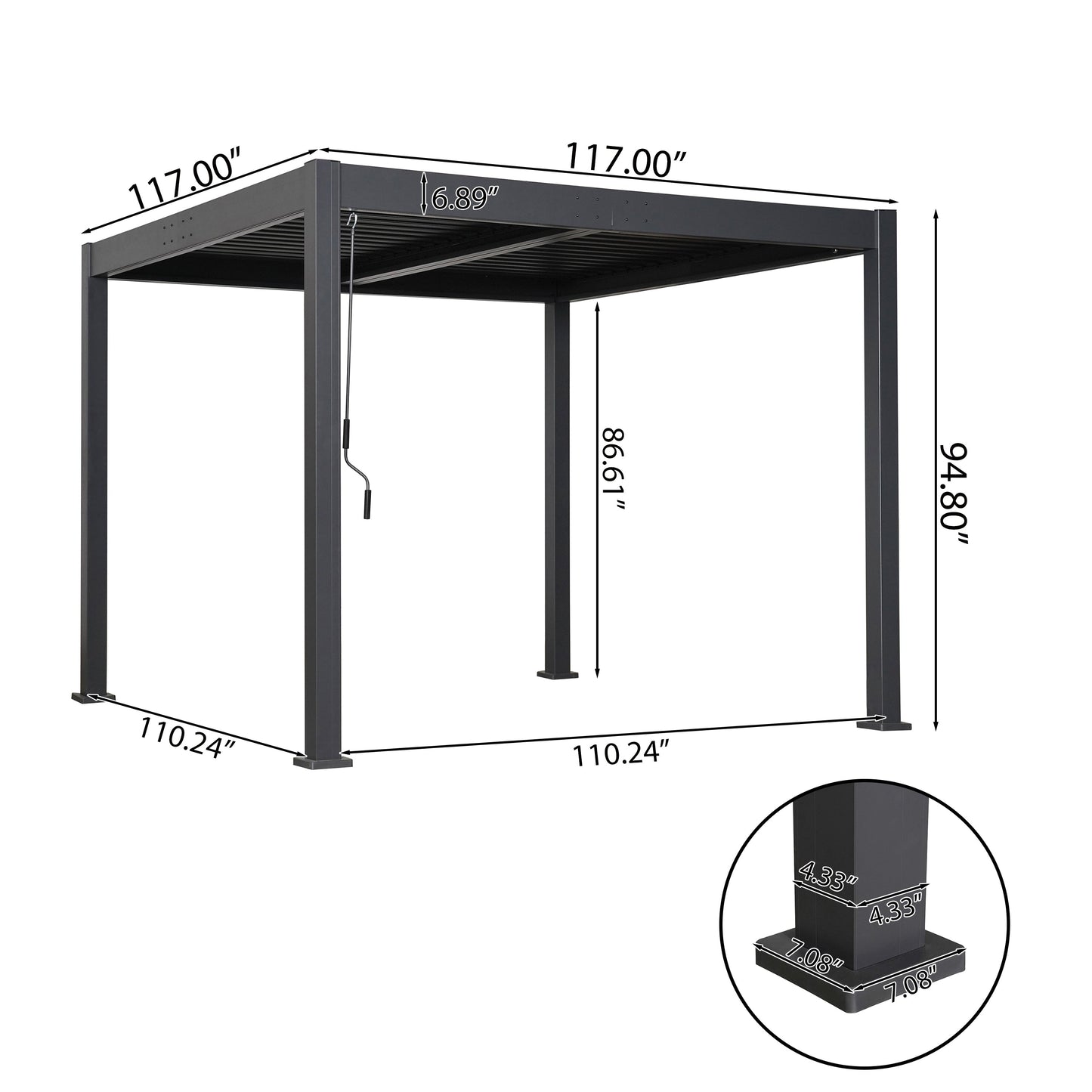 Byron Outdoor Pergola by HouseOfZazla in dark gray powder-coated steel, 117in L x 110in D on Tampa Home & Garden Store