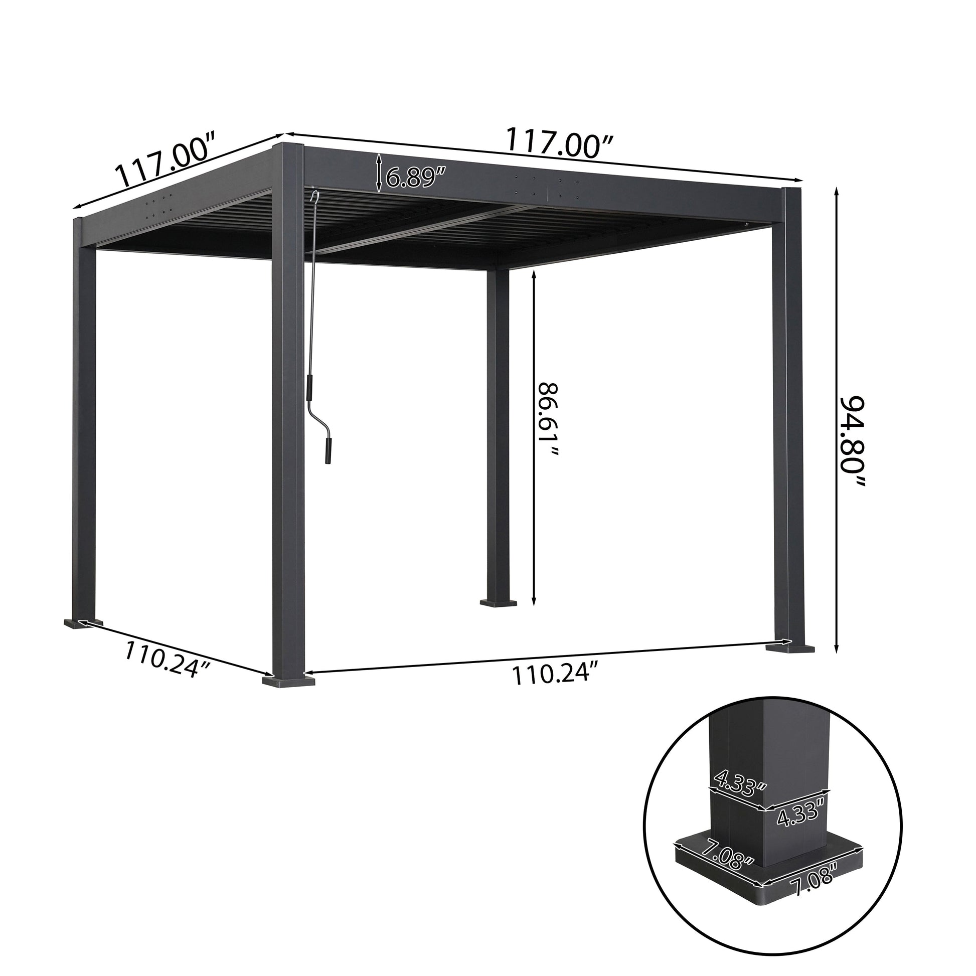 Byron Outdoor Pergola by HouseOfZazla in dark gray powder-coated steel, 117in L x 110in D on Tampa Home & Garden Store