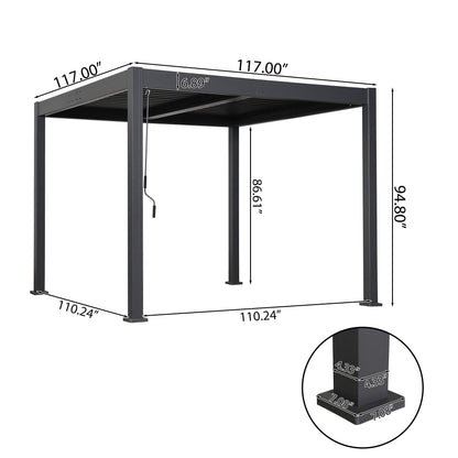 Byron Outdoor Pergola by HouseOfZazla in dark gray powder-coated steel, 117in L x 110in D on Tampa Home & Garden Store