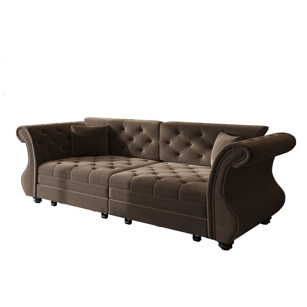Oversized Chesterfield pull-out sofa bed in brown fabric with roll arms by HouseOfZazla on Tampa Home & Garden Store