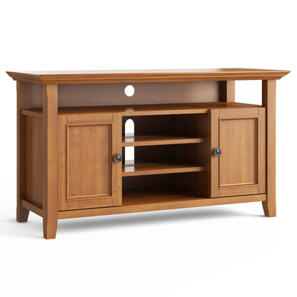 Amherst TV media stand handcrafted wood with natural oak finish and open shelves on Tampa Home & Garden Store