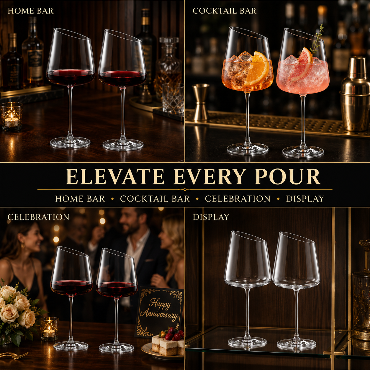 Elegant Colosseum Stemmed Wine Glassware Set of 2