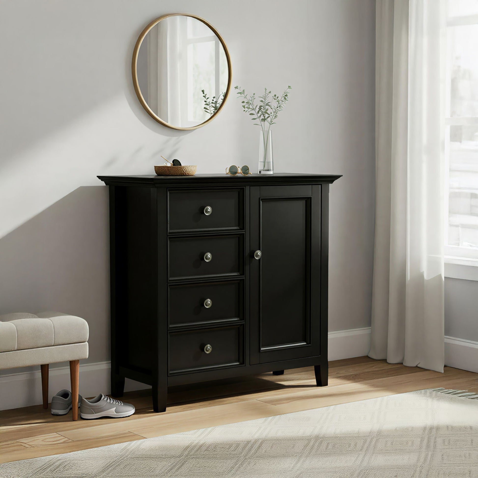 Amherst Handcrafted Medium Storage Cabinet by HouseOfZazla, black finish accent cabinet on Tampa Home & Garden Store