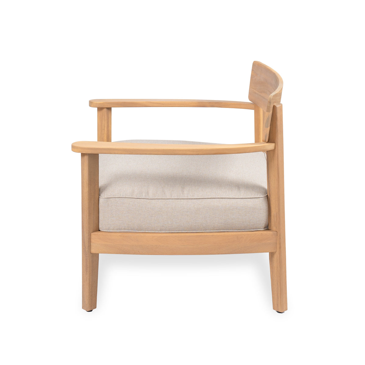 Mallorca Acacia Wood Club Chair with Seat Cushion, natural wood frame and beige fabric on Tampa Home & Garden Store