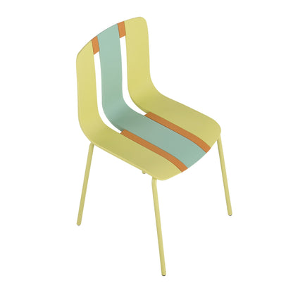 Set of 4 striped kids' chairs with waterproof polypropylene seats in yellow teal orange on Tampa Home & Garden Store