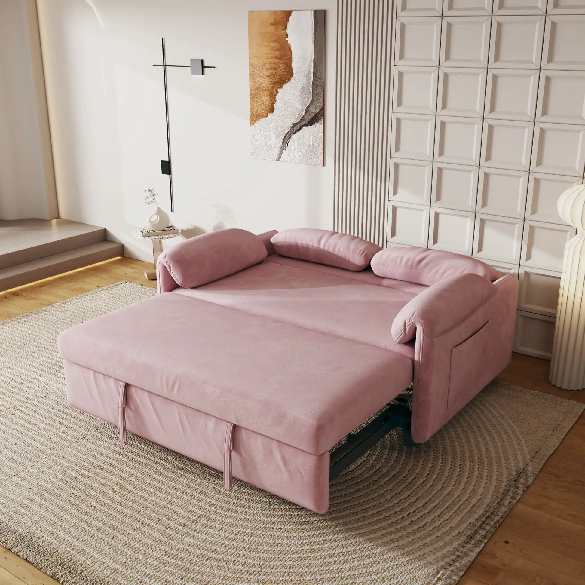 Pink velvet sleeper sofa with retractable queen bed by Unique Piece Furniture on Tampa Home & Garden Store