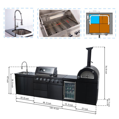 Black 125-inch double stainless steel gas outdoor kitchen BBQ grill by HouseOfZazla on Tampa Home & Garden Store