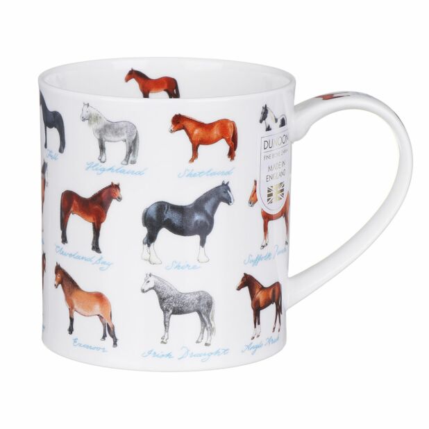 En la granja - Caballos - Taza de porcelana fina estilo Ornkey de Dunoon