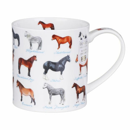 En la granja - Caballos - Taza de porcelana fina estilo Ornkey de Dunoon