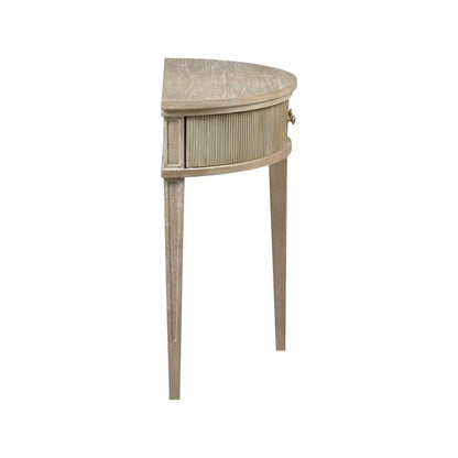 Vintage inspired storage console table with fluted doors in weathered wood finish on Tampa Home & Garden Store