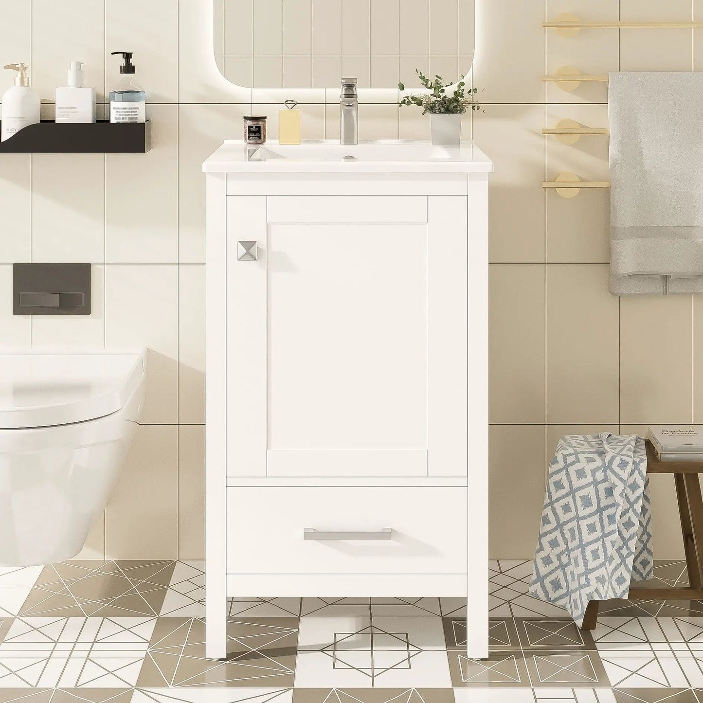 Bathroom Vanity Ceramic Sink and Divider Drawer