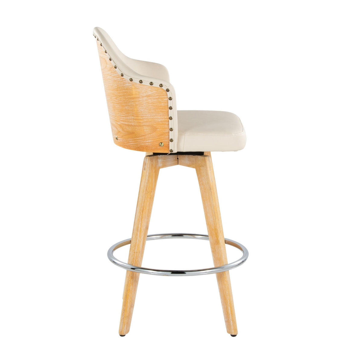 Counter stool with bamboo back, beige cushion, wood legs, chrome ring by HouseOfZazla on Tampa Home & Garden Store