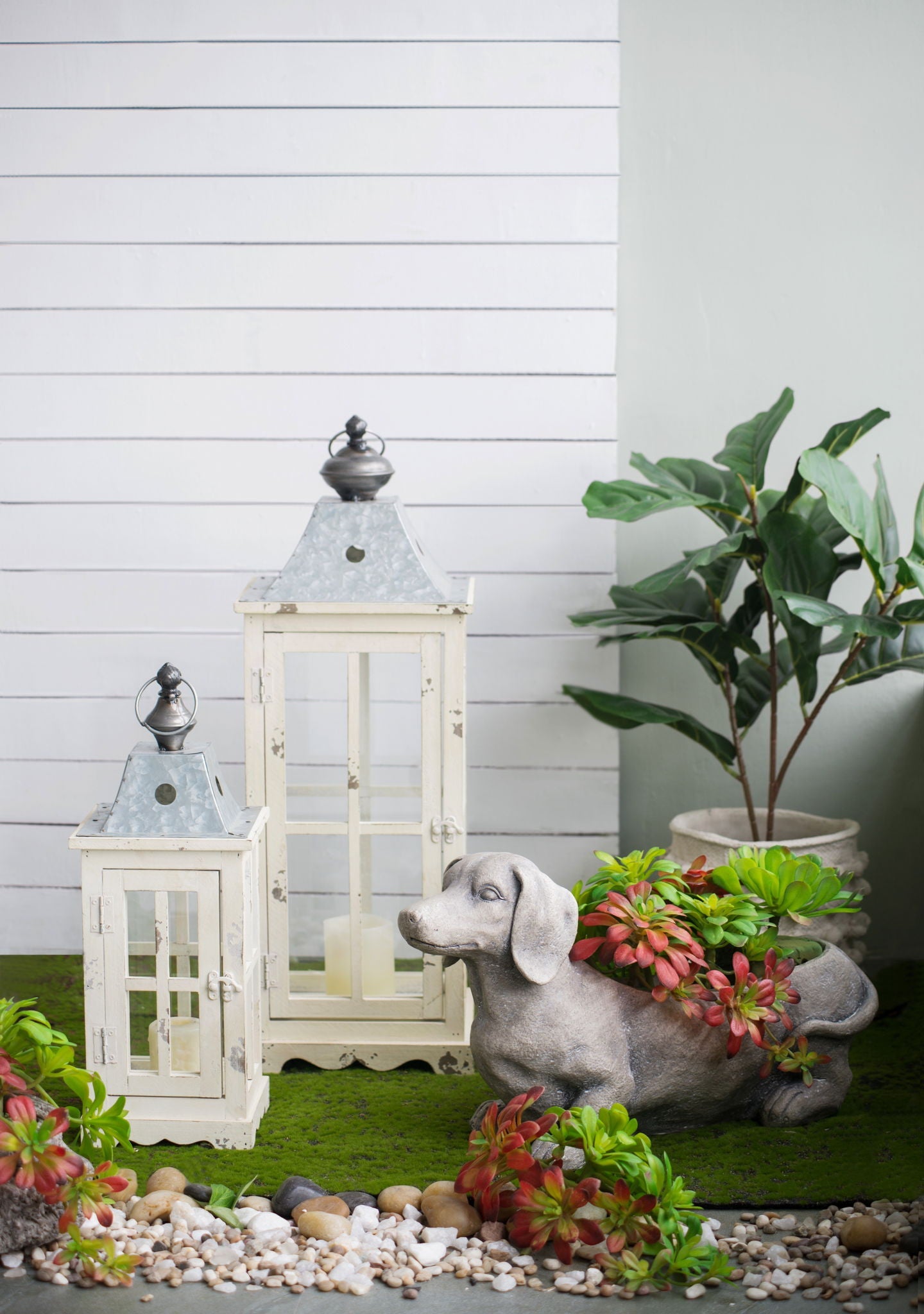 Ivory Wooden Candle Lantern and Vintage Decor