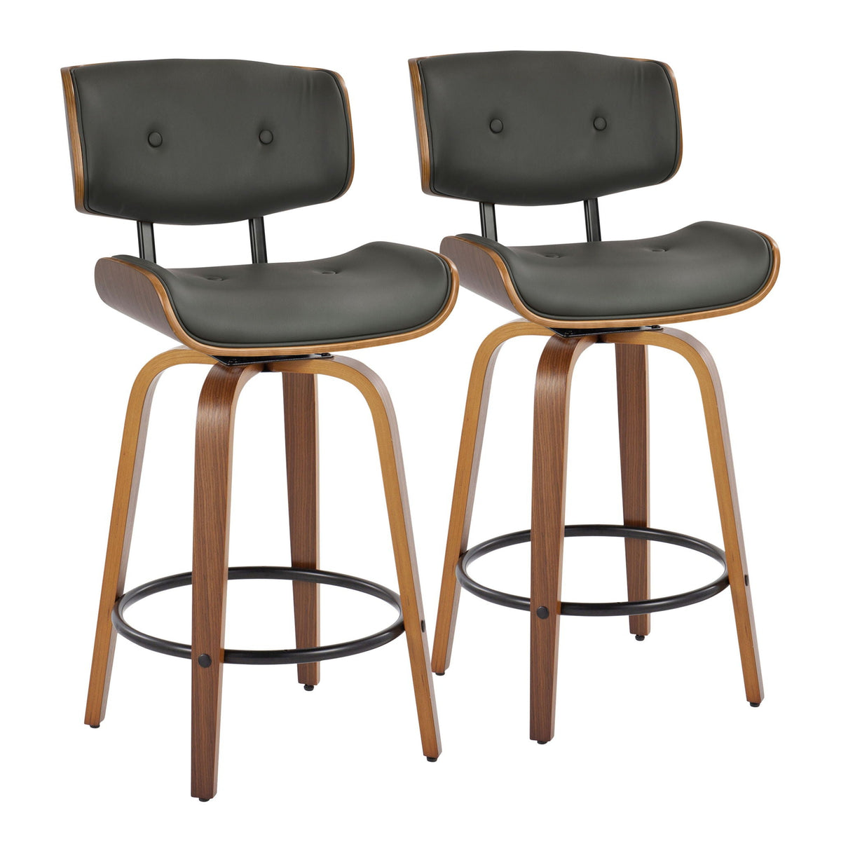Counter stools set of 2 with swivel, black upholstery and wood legs on Tampa Home & Garden Store