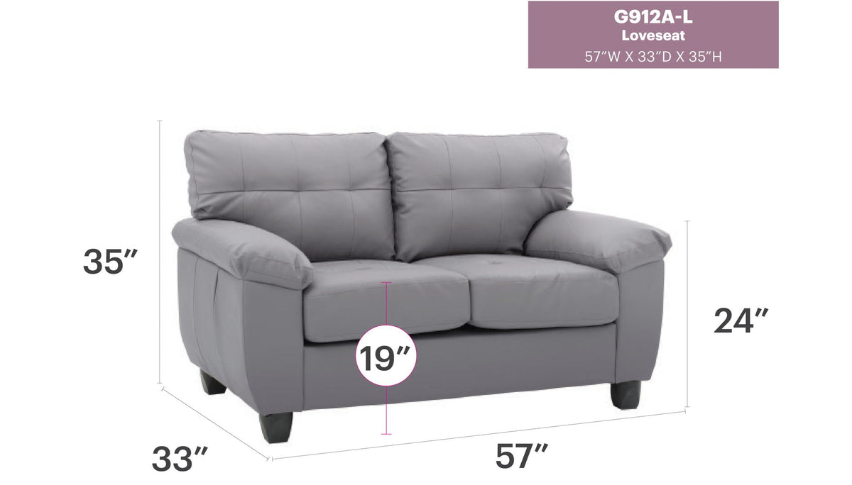 Stylish padded-arm loveseat in dark gray by HouseOfZazla; stationary 57W x 33D x 35H on Tampa Home & Garden Store