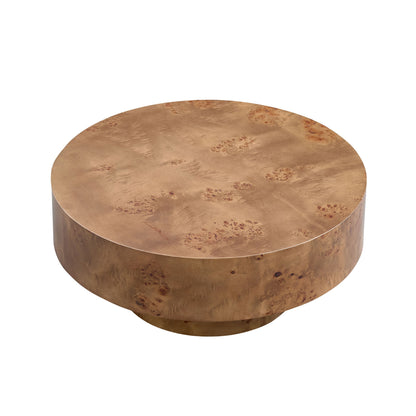 Burl wood veneer round coffee table, 31.49-inch diameter, bronze finish, HouseOfZazla on Tampa Home & Garden Store