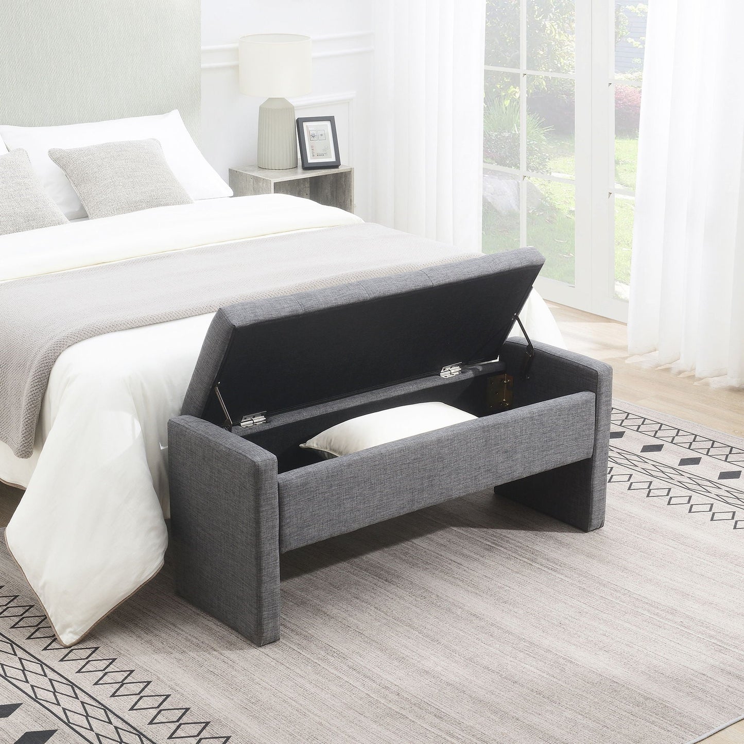 Modern Upholstered Bed End Bench with Storage