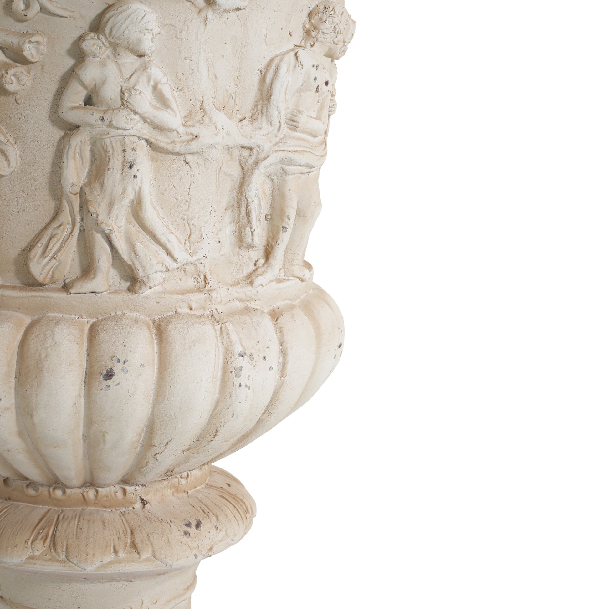 Garden Urn in antique white with carved pedestal base 27in H on Tampa Home & Garden Store