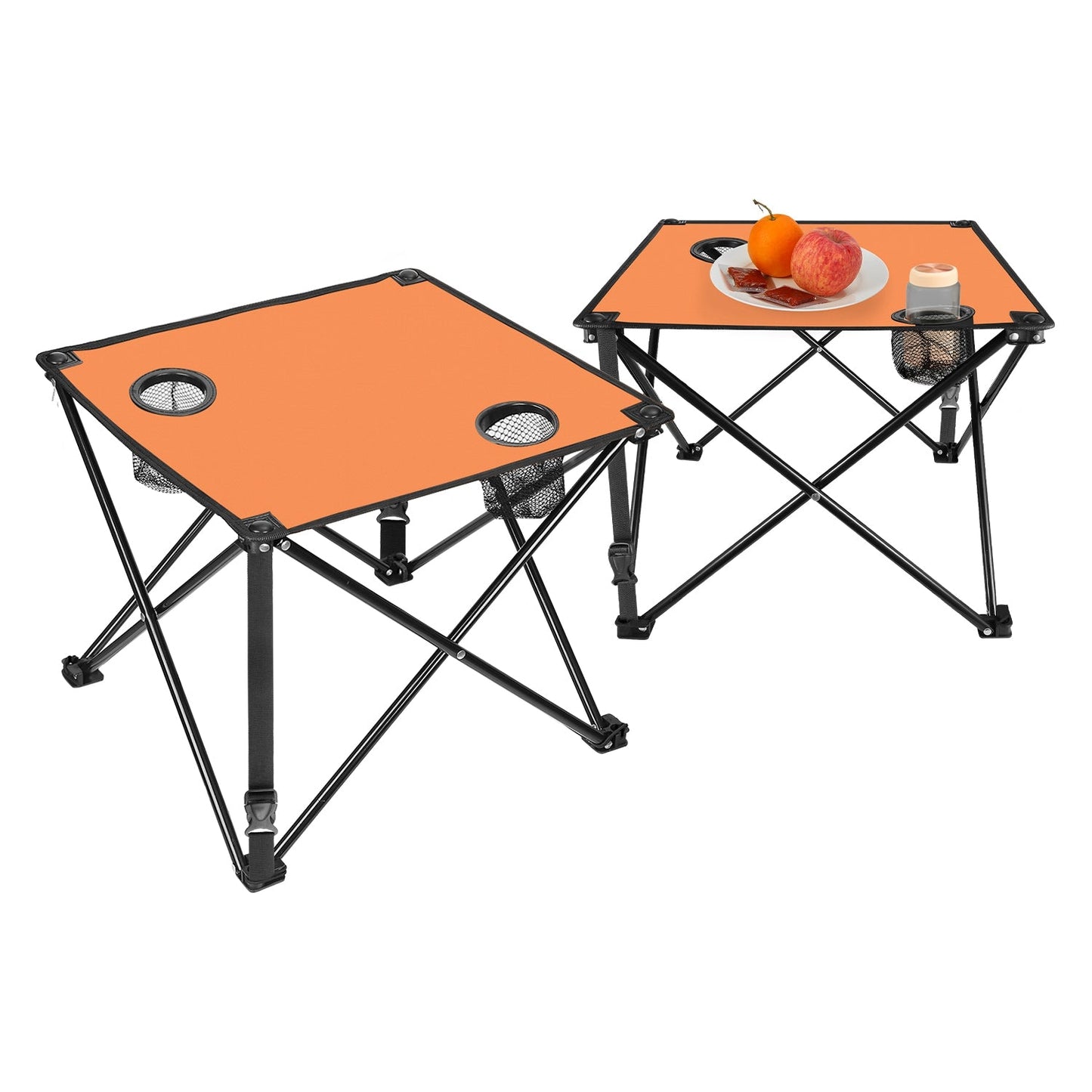 GemGear 2-pack foldable camping tables with orange tops, black frame and cup holders on Tampa Home & Garden Store