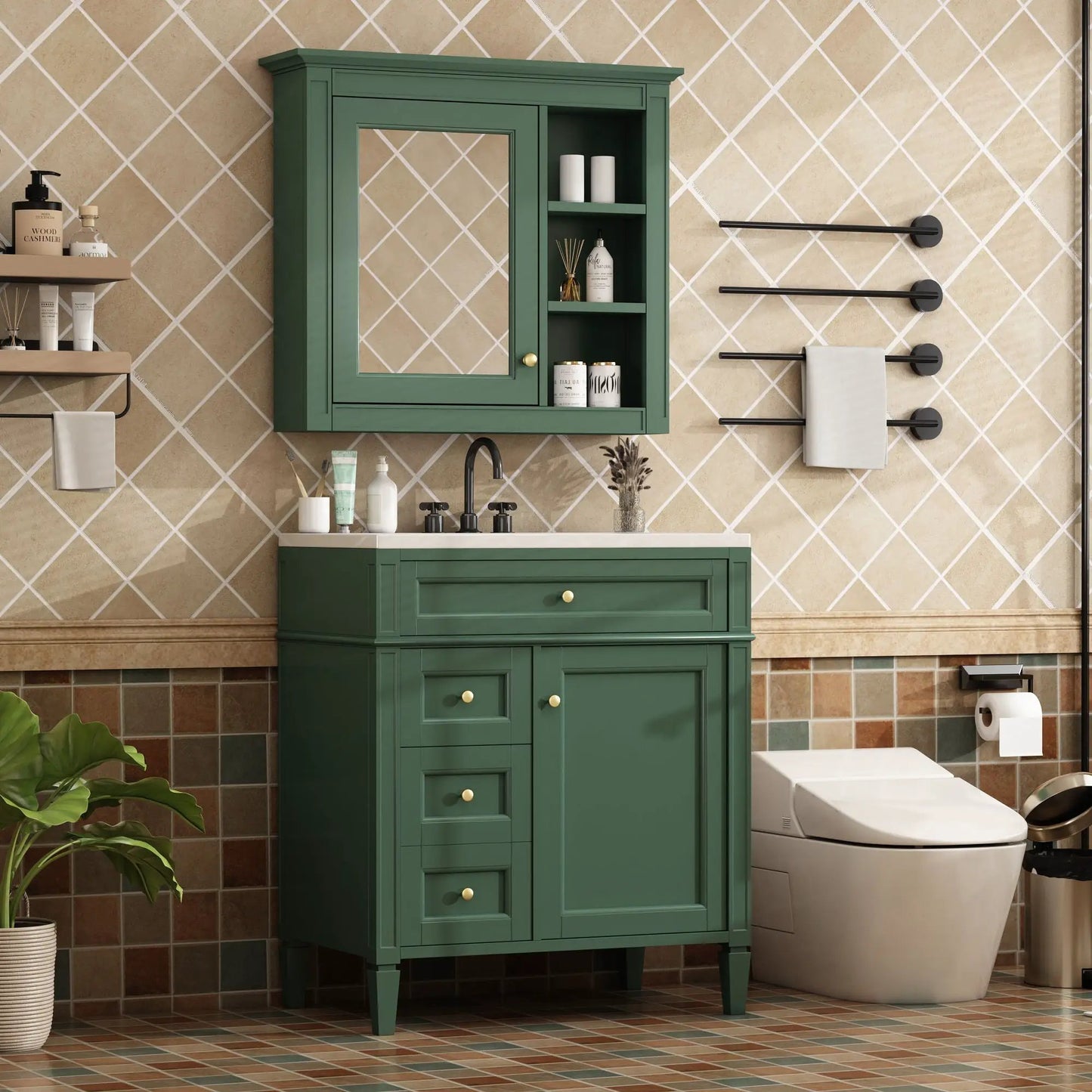 Bathroom vanity with medicine cabinet in green by Unique Piece Furniture, storage with 2 doors on Tampa Home & Garden Store