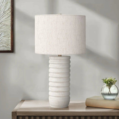 Table lamp cream resin, transitional style with ribbed base and cream shade on Tampa Home & Garden Store