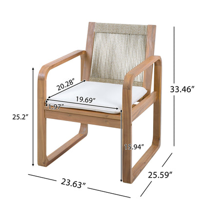 Two Outdoor Dining Chairs and Acacia Wood Rope